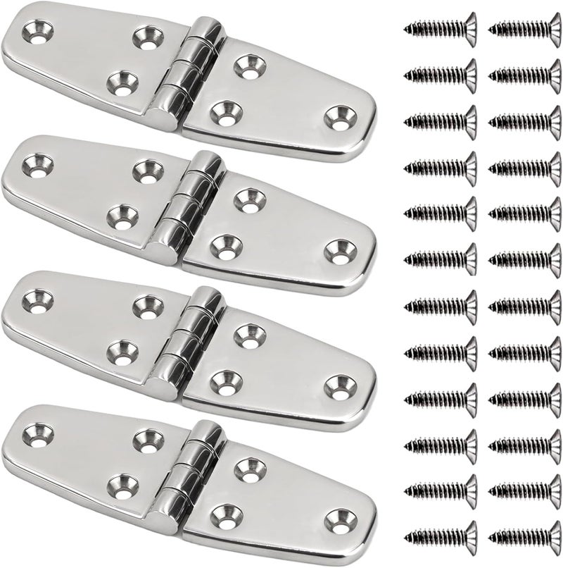 Laorde 316 Stainless Steel Boat Hinges Marine Grade 4 inch x 1.5 inch Heavy Duty Boat Hatch Hinge 102 mm x 38 mm Casting Cabinet Door Hinge with Screws 4 PCS - Image 1
